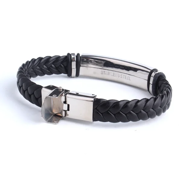 Black Sesame Custom name Logo Leather Bangle & Bracelet Personalized Stainless Steel Bracelets For Women Men ID Bracelet 3