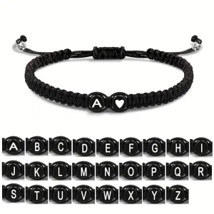Handmade A-Z 26 Letter Heart Bracelet Woven Baided Rope Women Men Initials Name Adjustable Bangle Couple Lover Friends Jewelry 1
