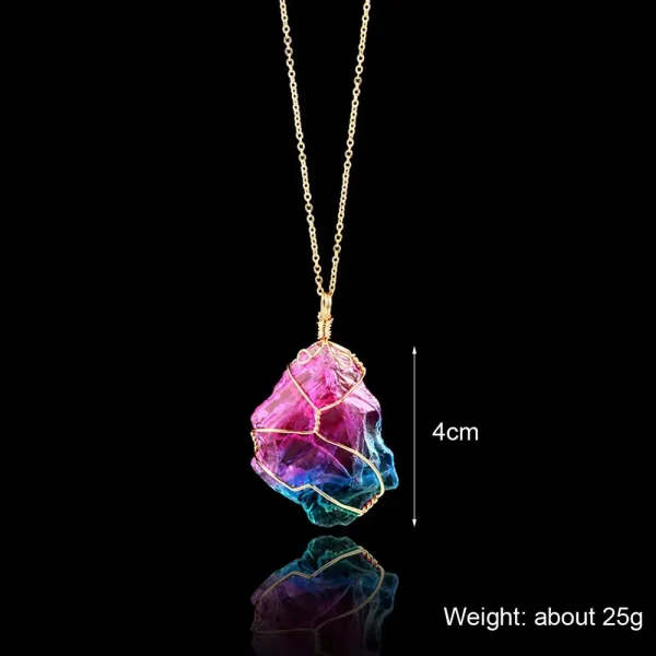 1Pc Irregular Rainbow Stone Natural Crystal Chakra Rock Necklace Golden Plated Quartz Pendant Nice Gift For Lover Friends 3