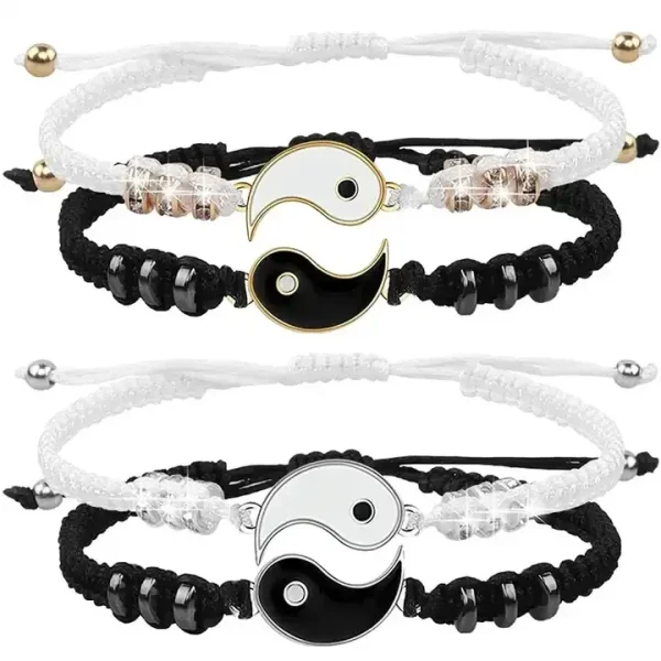 Jewelry Set Tai Chi Couple Bracelet Black White Rope Adjustable Chain Set Simple Style Daily Wear Friendship Jewelry Gift 6