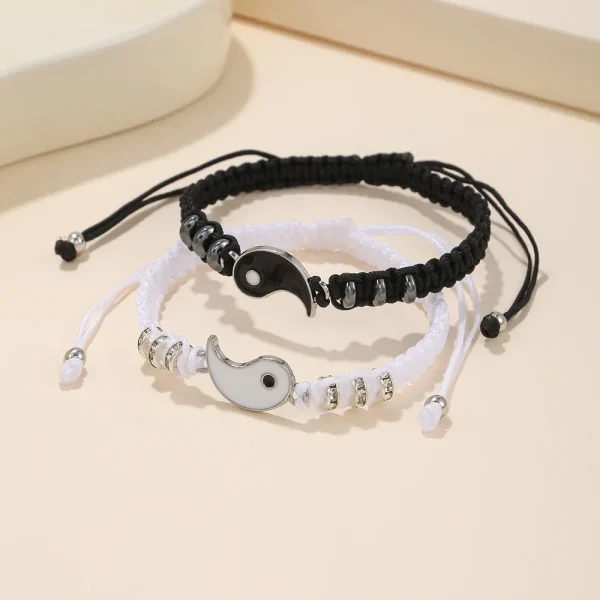 Jewelry Set Tai Chi Couple Bracelet Black White Rope Adjustable Chain Set Simple Style Daily Wear Friendship Jewelry Gift 2