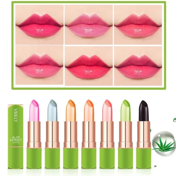 Spring Aloe Vera Moisturizing Lipstick Long Lasting Nouritious Lip Balm Temperature Changing Color lipgloss Lip Makeup Comestics 1