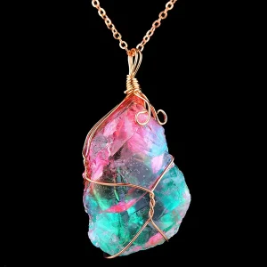 1Pc Irregular Rainbow Stone Natural Crystal Chakra Rock Necklace Golden Plated Quartz Pendant Nice Gift For Lover Friends 1