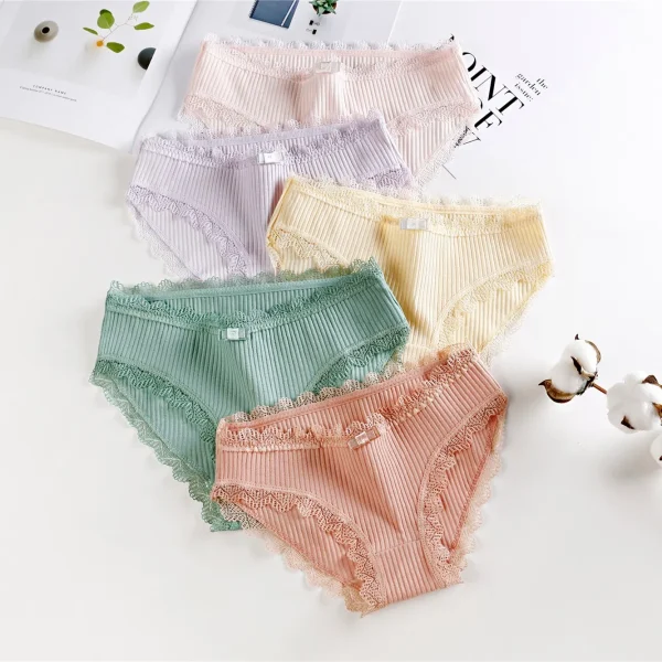Lingerie Underwear Women Bow New Lace Panties Briefs Low Waist Solid Color Girls Cotton Femal Ropa Interior Femenina K019 1