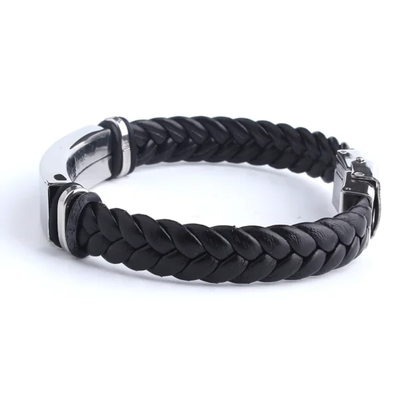 Black Sesame Custom name Logo Leather Bangle & Bracelet Personalized Stainless Steel Bracelets For Women Men ID Bracelet 4