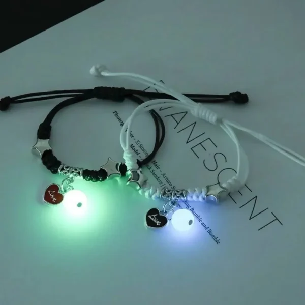 Fashion Luminous Beads Star Couple Bracelet For Women Men Charm Cat Flower Heart Key Lock Cross Matching Friend Bracelet Jewelry 5