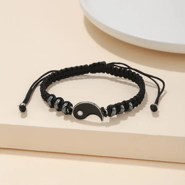 Jewelry Set Tai Chi Couple Bracelet Black White Rope Adjustable Chain Set Simple Style Daily Wear Friendship Jewelry Gift 5