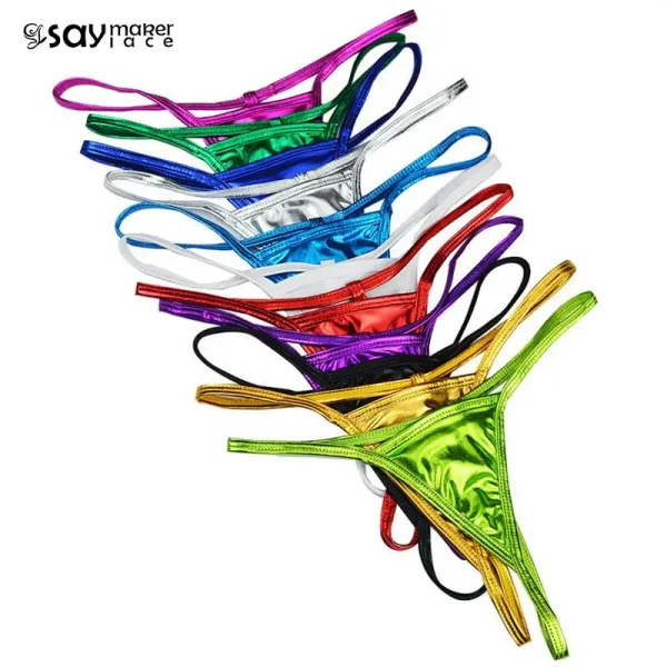 1PCS Shiny G String Micro Mini Women Sexy Panties For Women Underwear Metallic Pu Leather Thong Ladies Tanga Erotic Lingerie 1
