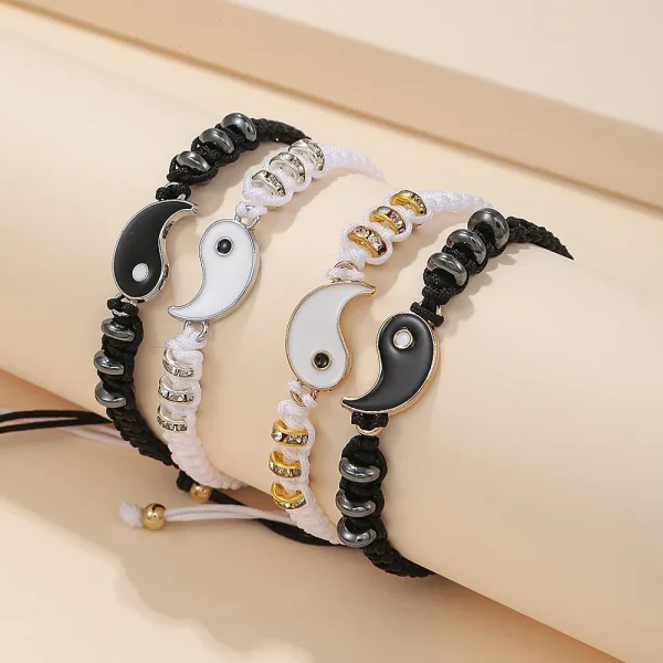 Jewelry Set Tai Chi Couple Bracelet Black White Rope Adjustable Chain Set Simple Style Daily Wear Friendship Jewelry Gift 3