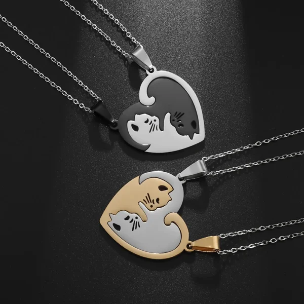 Stainless Steel Heart Shape Hug Cute Pet Cat Pendant Necklace Women Girls Fashion Trendy Jewelry Couple Gift 1