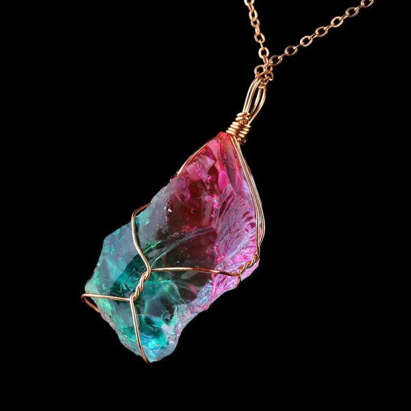 1Pc Irregular Rainbow Stone Natural Crystal Chakra Rock Necklace Golden Plated Quartz Pendant Nice Gift For Lover Friends 5