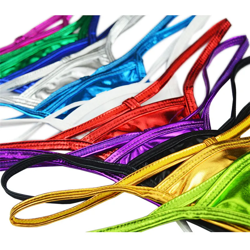 1PCS Shiny G String Micro Mini Women Sexy Panties For Women Underwear Metallic Pu Leather Thong Ladies Tanga Erotic Lingerie 2