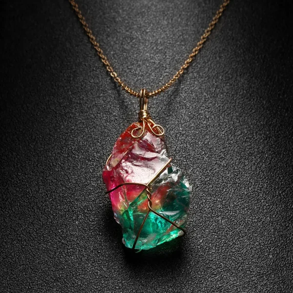 1Pc Irregular Rainbow Stone Natural Crystal Chakra Rock Necklace Golden Plated Quartz Pendant Nice Gift For Lover Friends 4