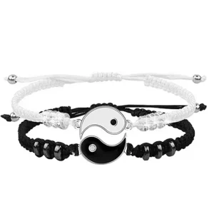 Jewelry Set Tai Chi Couple Bracelet Black White Rope Adjustable Chain Set Simple Style Daily Wear Friendship Jewelry Gift 1